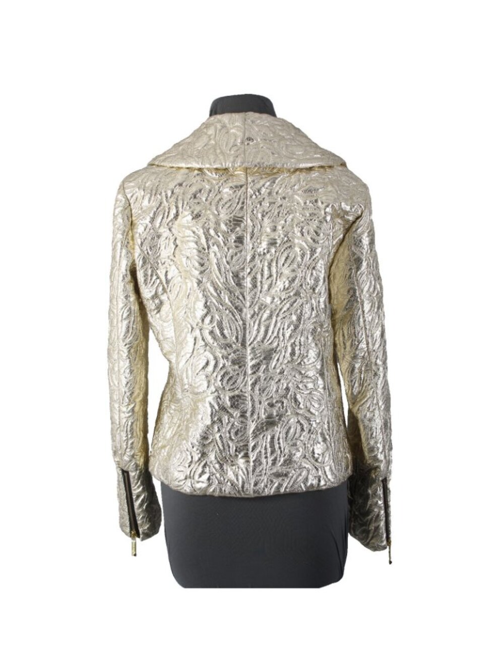 Michael Kors Blazer Jacket Sz 8 Gold Crinkle Quilted Pockets Poly Jacket - Picture 6 of 11